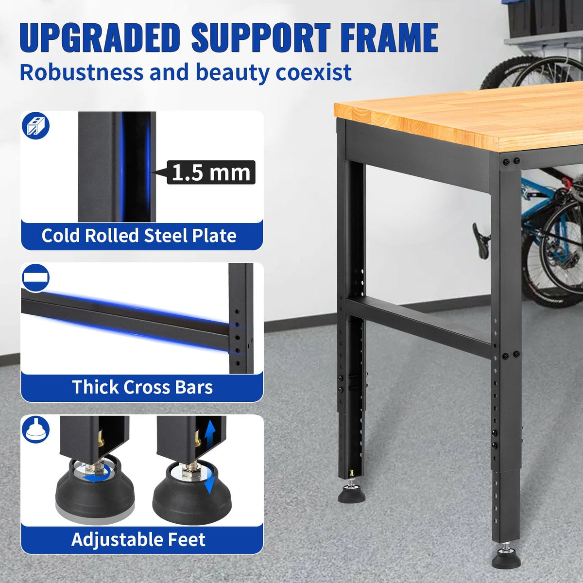 Adjustable Height Steel Workbench - 48" Garage Table