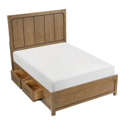 Queen Size Light Brown Wood Storage Bed Frame for Bedroom