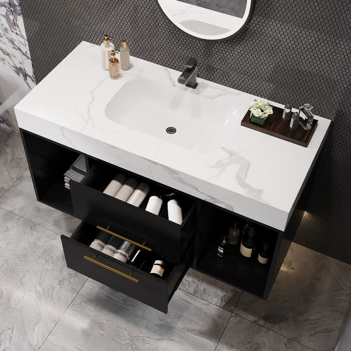 Modern White Black Bathroom Vanity with Storage