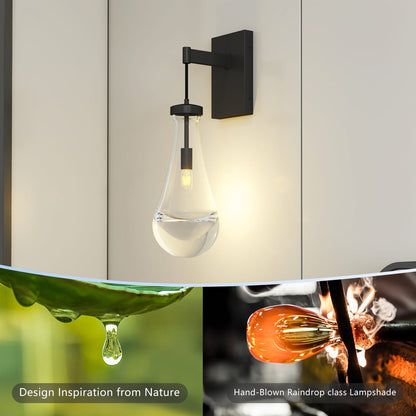 Black Iron Bathroom Sconce - Modern Raindrop Light