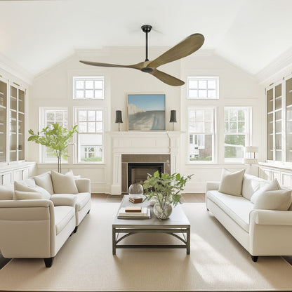 72 Inch Ash Brown Ceiling Fan with Wood Blades - Remote Control