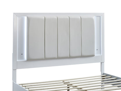 Queen White Wood Bed with Storage Drawers