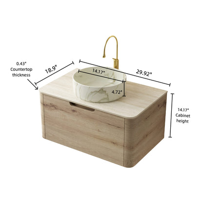 XAI 30" Bathroom Vanity & Sink - White Oak Storage Cabinet
