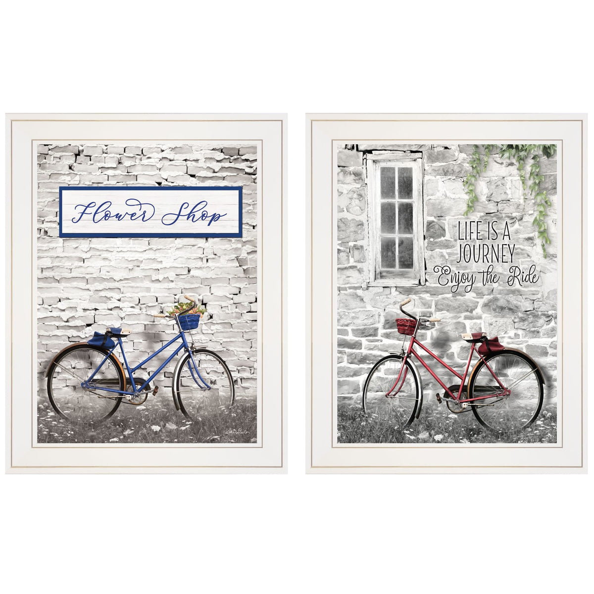 White Frame Bicycles 2 Piece Vignette Wall Art