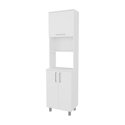 Modern White Kitchen Pantry with Open Storage and Pneumatic Door