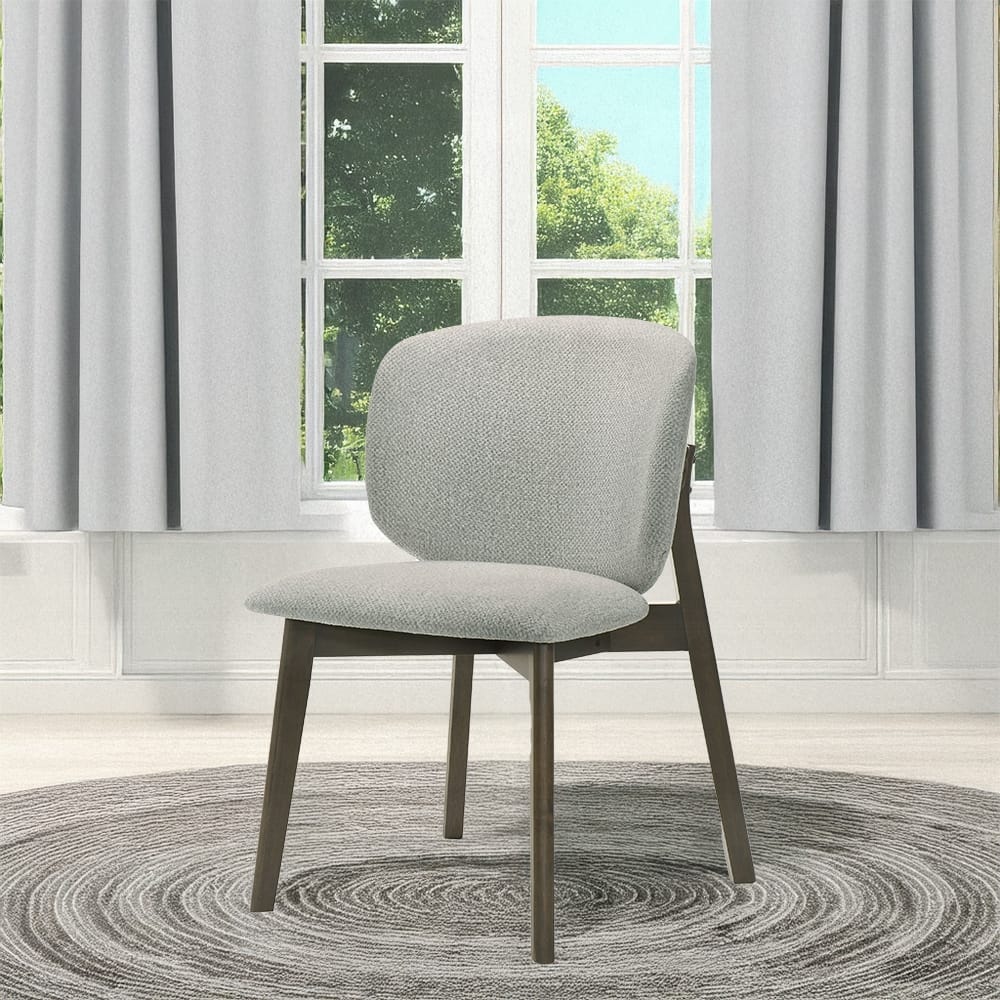 Solid Wood Dining Room Side Chairs Set of 2 in Gray Chenille Upholstery