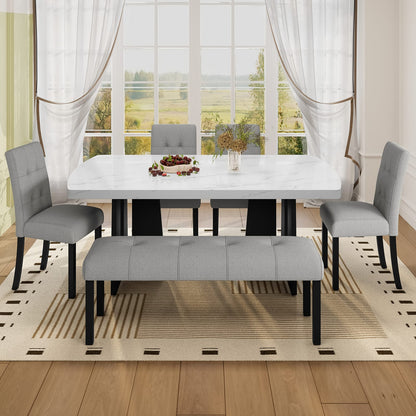 Modern Rectangular Dining Table Set with Bench & Chairs for Dining Room