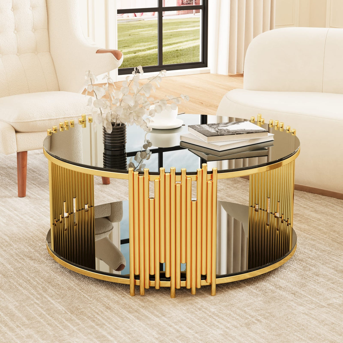 Modern Black Stainless Steel Coffee Table - Sleek & Durable Design