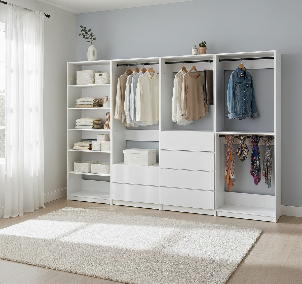 White Wood Walk-In Closet System - 5 Modular Units