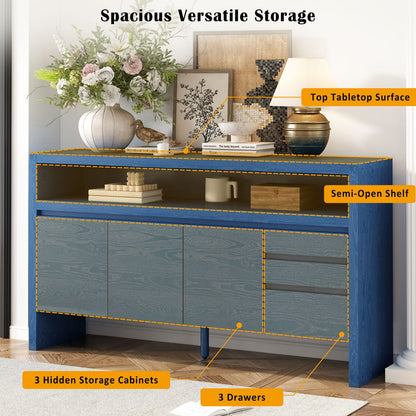 Navy Blue Solid Wood Sideboard 60" - Entryway Storage Cabinet