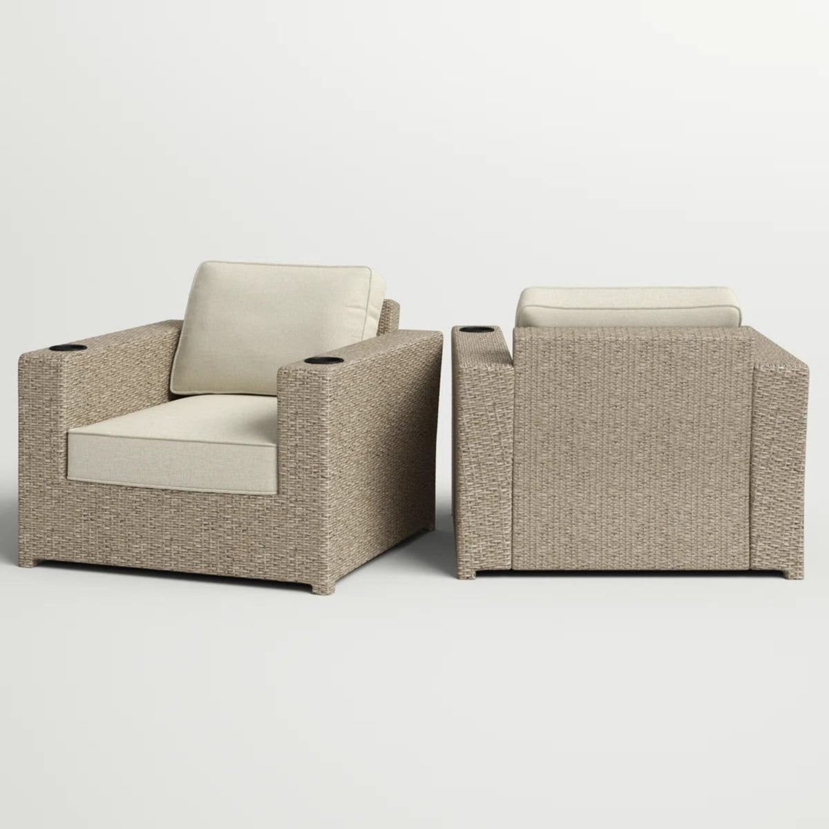 Grey Wicker Patio Lounge Chairs with Cushions - 2 Piece Set