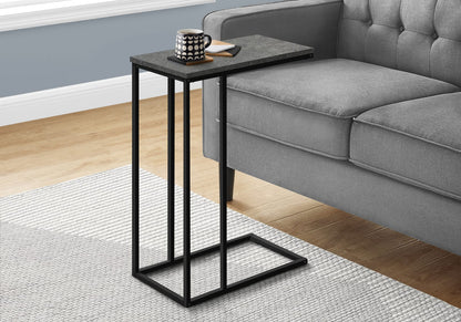 Grey C-Shape End Table with Metal Base for Living Room Accent