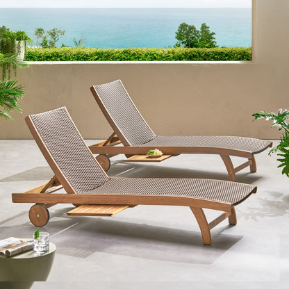 Brown Acacia Wood Chaise Lounge Set - 2 Piece Outdoor Patio Seating