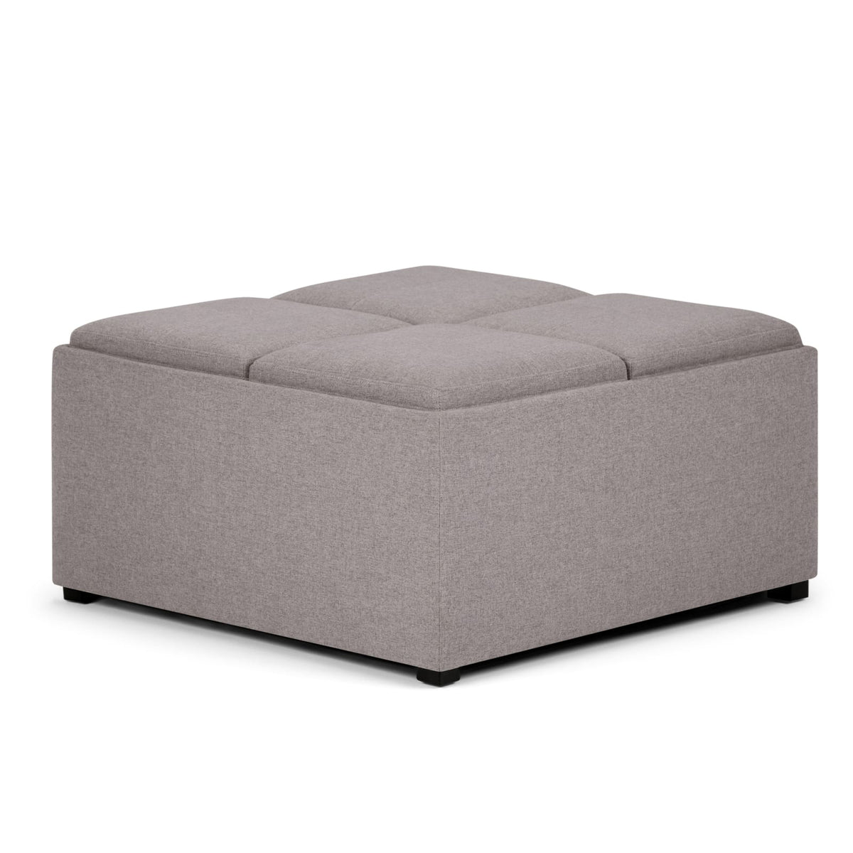 35" Gray Fabric Storage Ottoman with Tray Tops