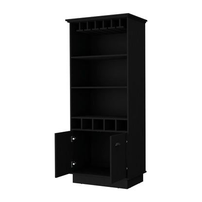 Wenge Bar Cabinet with Glassware Rack - 19"W x 15.7"D x 69.9"H for Living Room
