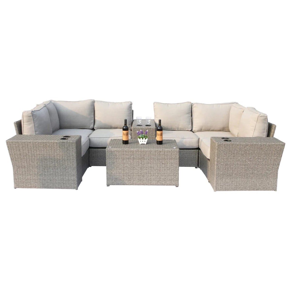 10 Piece Grey Wicker Patio Furniture Set