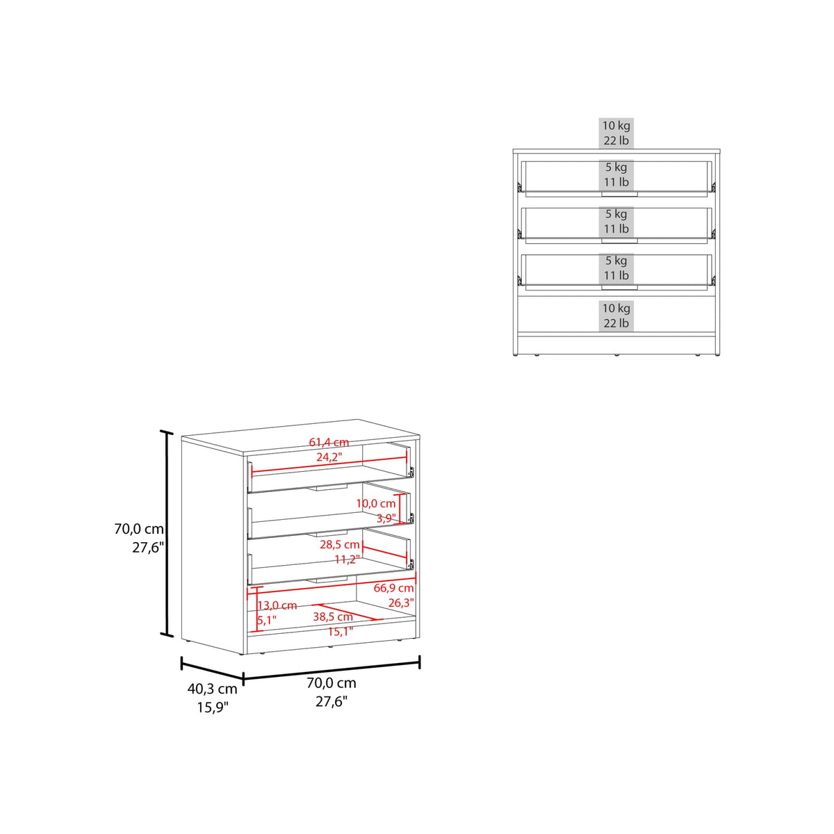 3-Drawer Multicolor Particle Board Dresser - Bedroom Storage