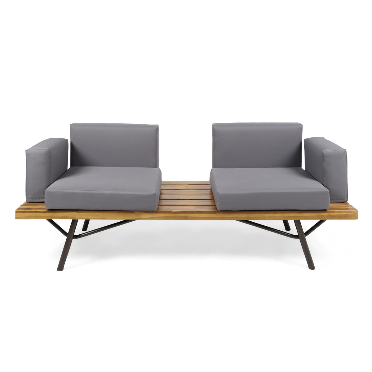 Natural Grey Acacia Wood 2 Seater Sofa for Garden Patio
