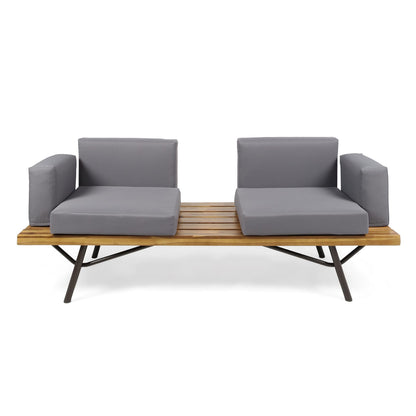 Natural Grey Acacia Wood 2 Seater Sofa for Garden Patio