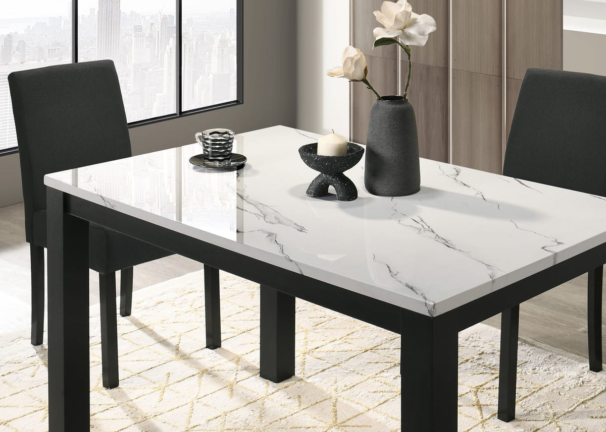 Rectangular Faux Marble Dining Table with Wood Finish for Dining Room