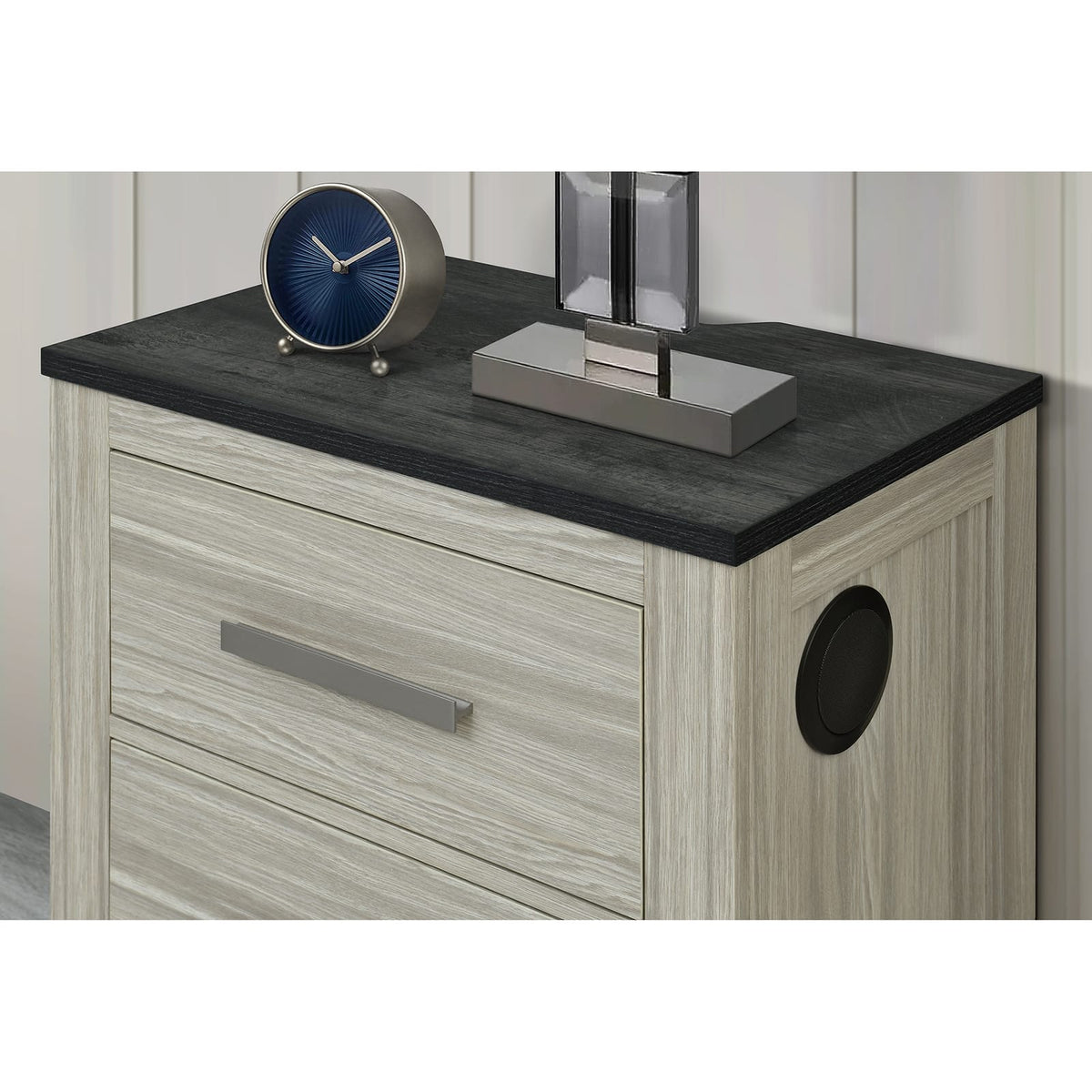 Beige Brown Farmhouse Nightstand with 2 Drawers