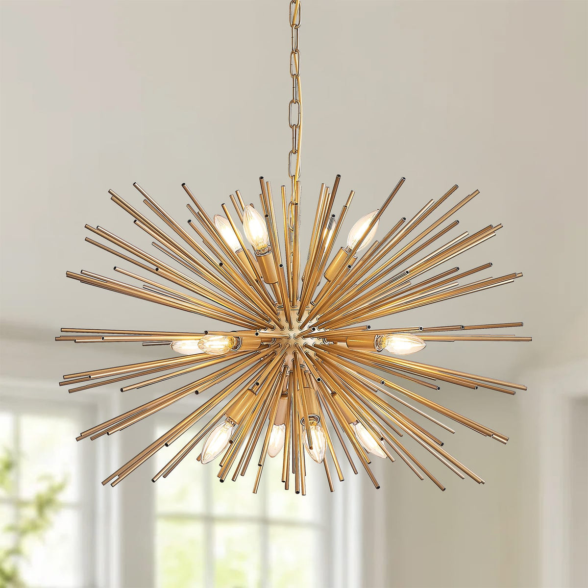 Gold Starburst Chandelier - 12 Lights Living Room Lighting