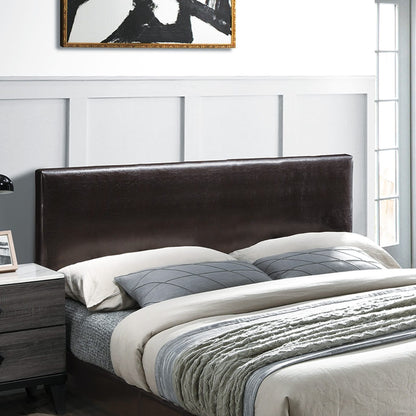 Modern Brown Queen Size Bed Faux Leather Upholstered Headboard