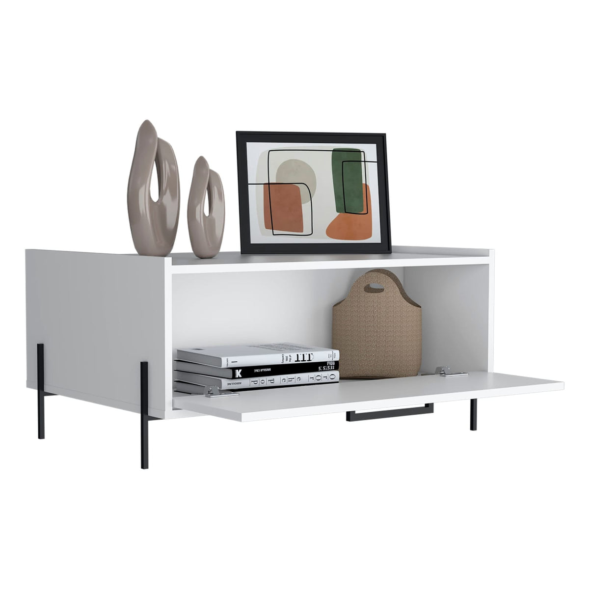 Shan 15" High Minimalistic Coffe Table - White Hutch Storage