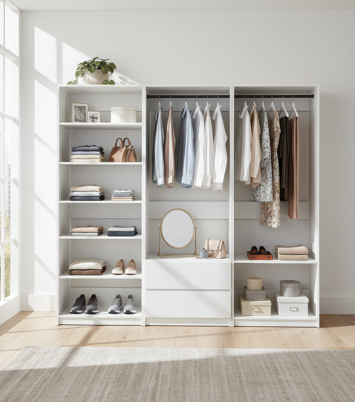 White Wood Walk-In Closet System - 5 Unit Modular