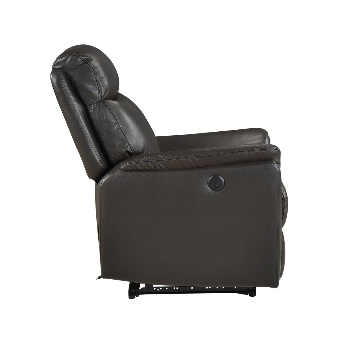 Dark Brown Power Recliner - Luxurious Leather Charging Ports for Living Room