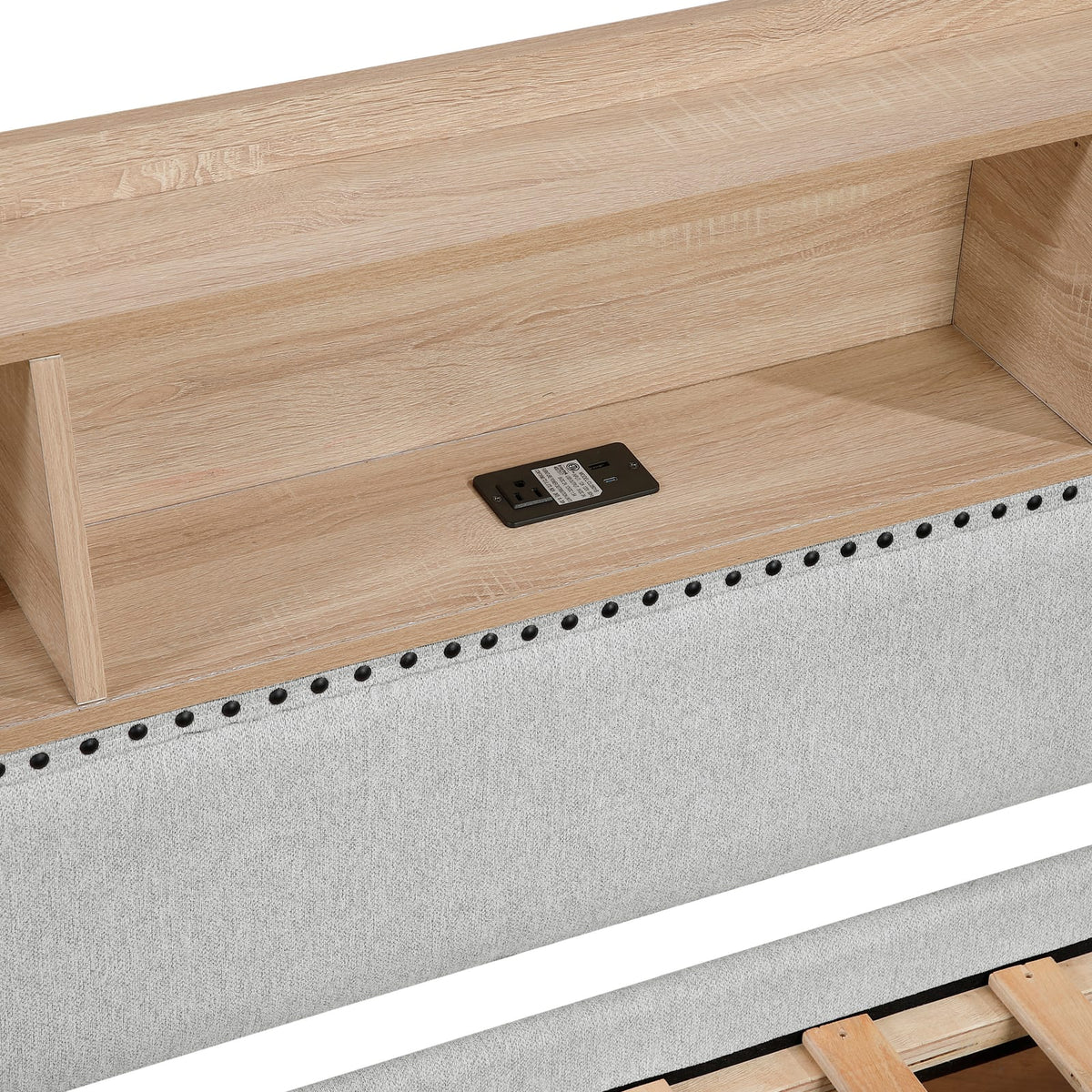 Light Gray Twin Daybed with Trundle Storage and Media Bookcase