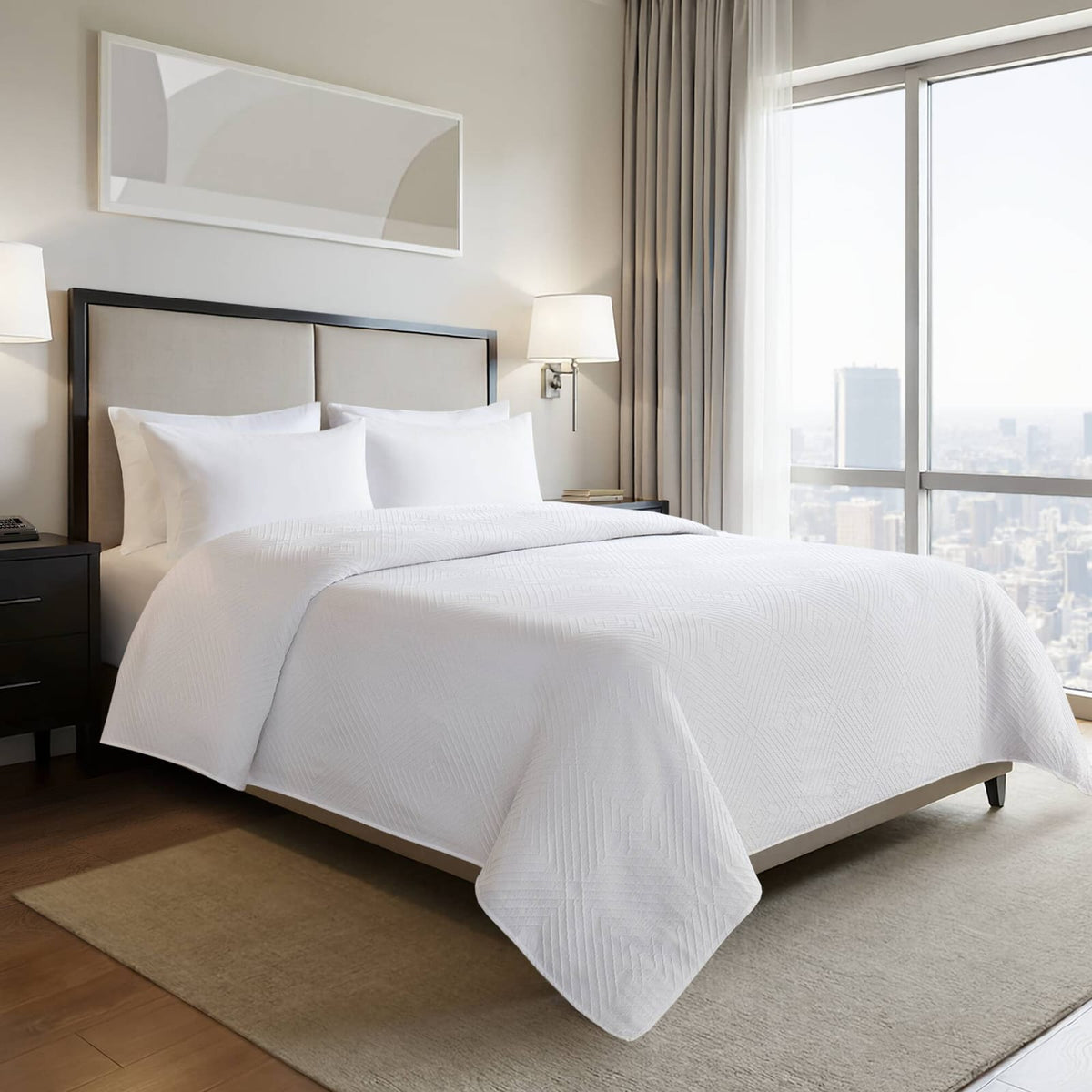 1-Piece Full/Queen Essential Lark Coverlet, White - Soft Polyester Blanket
