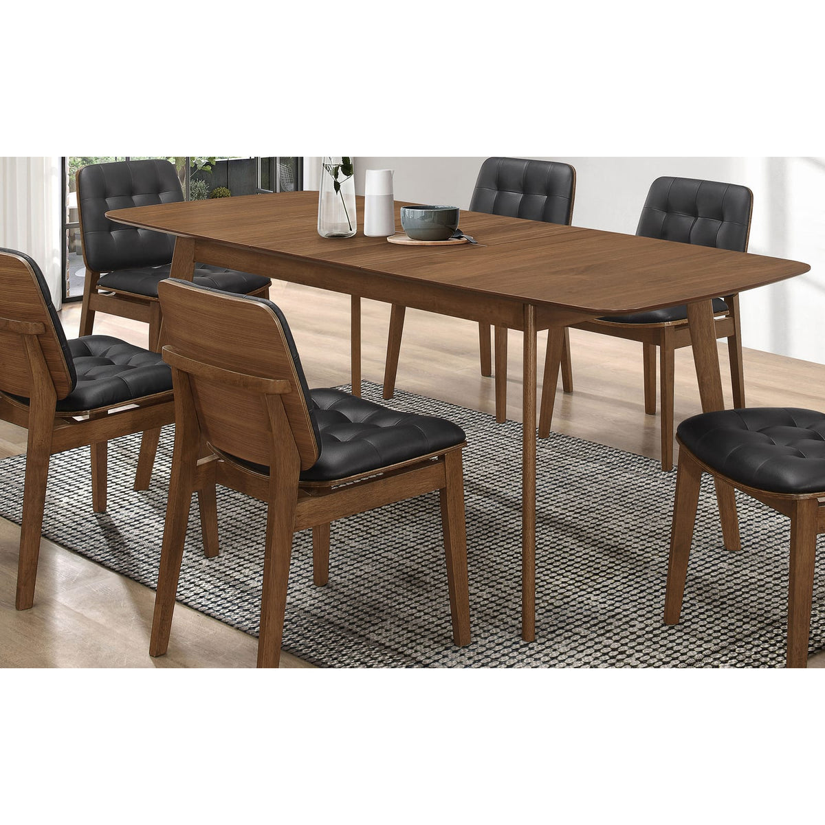 Walnut Mid-Century Dining Table with Leaf Extension for Dining Room