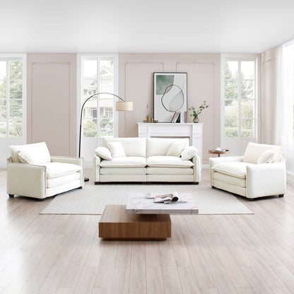 4 Seat Corduroy Sofa Beige - Retro Style Sofa Set for Living Room