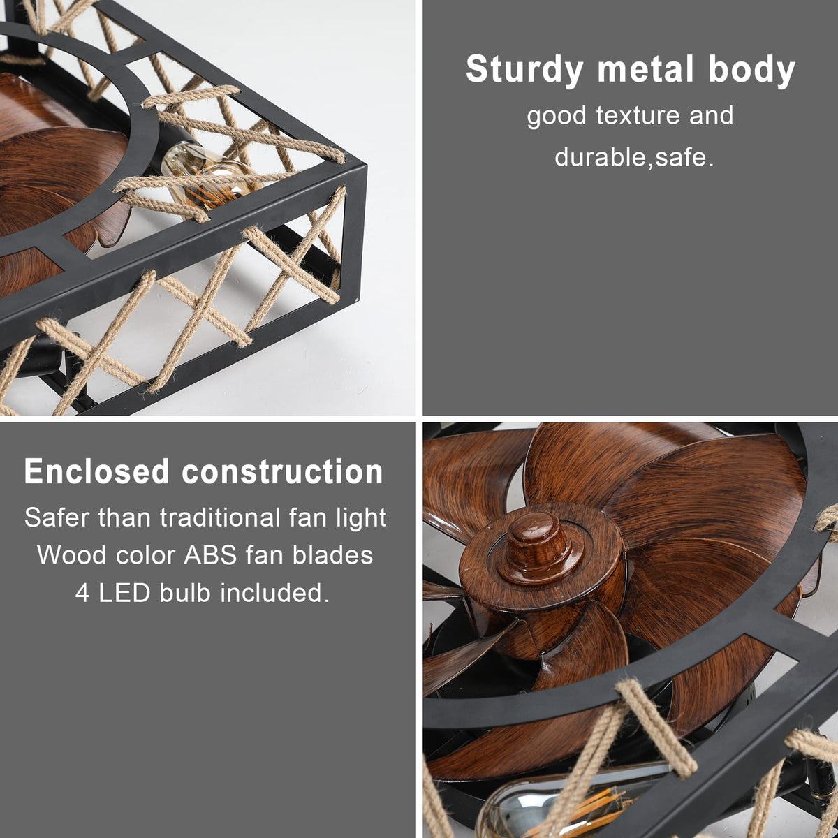 Black Iron Caged Ceiling Fan - 6 Speed Remote Control