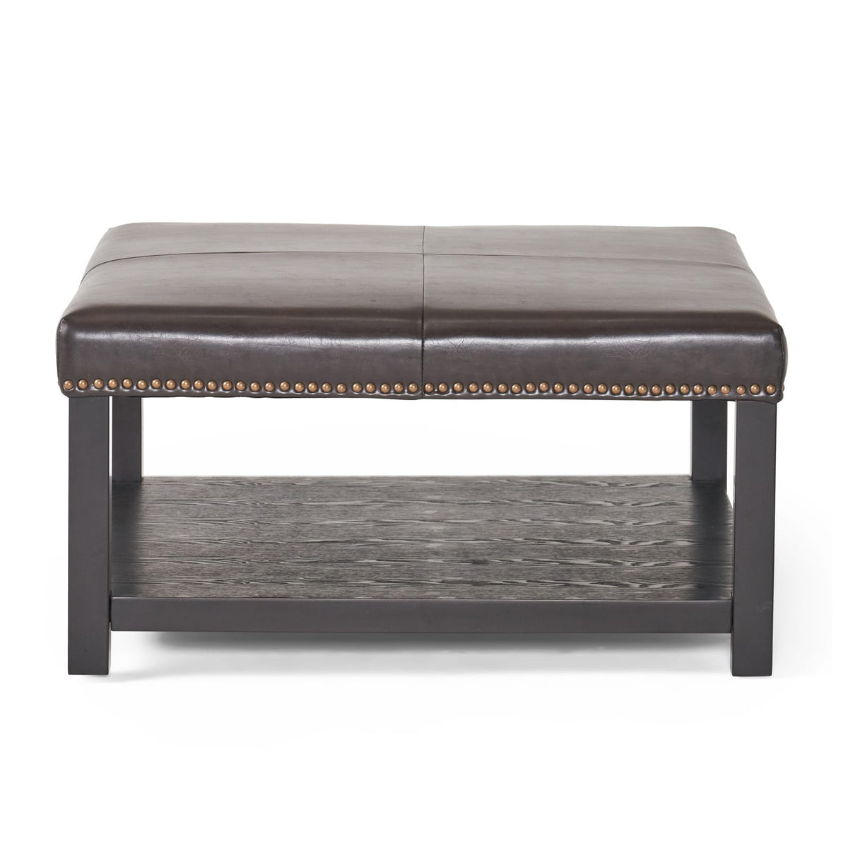 Brown Faux Leather Ottoman - 35" Square Footrest