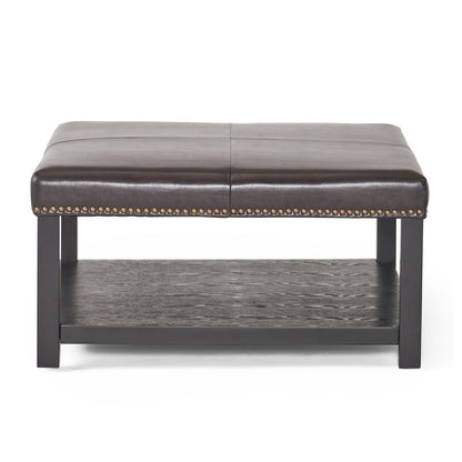 Brown Faux Leather Ottoman - 35" Square Footrest
