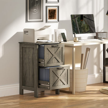 Grey Rustic Farmhouse File Cabinet - 2 Drawers Office Storage