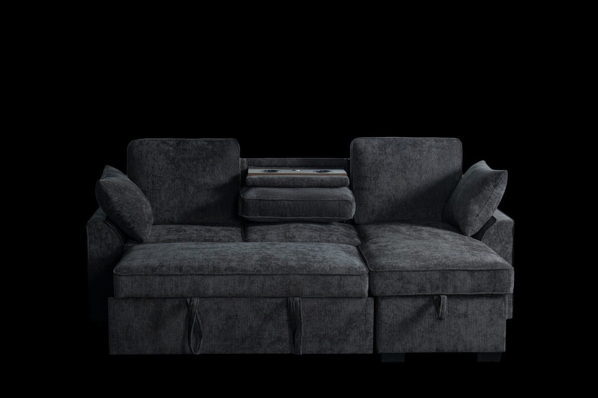 Dark Grey Chenille Sectional Sofa - 3 Seats for Living Room