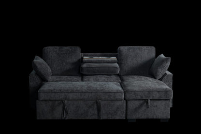 Dark Grey Chenille Sectional Sofa - 3 Seats for Living Room