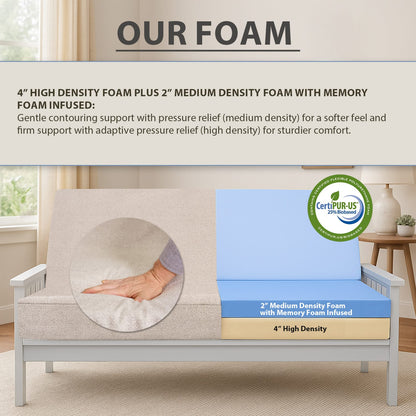 Linen Memory Foam Futon Mattress for Sofa Beds Full XL Size for Living Room