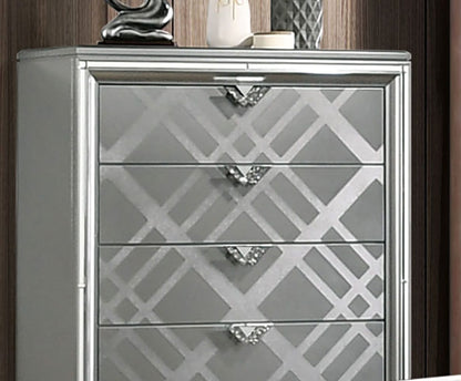 Contemporary Silver Wood Chest with Mirror for Bedroom Storage