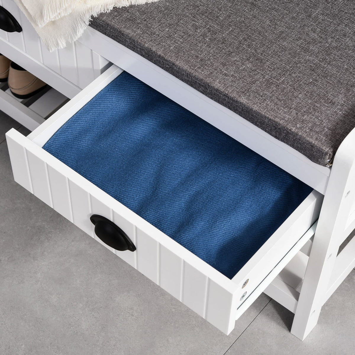 White MDF Hall Tree Bench with Shoe Storage
