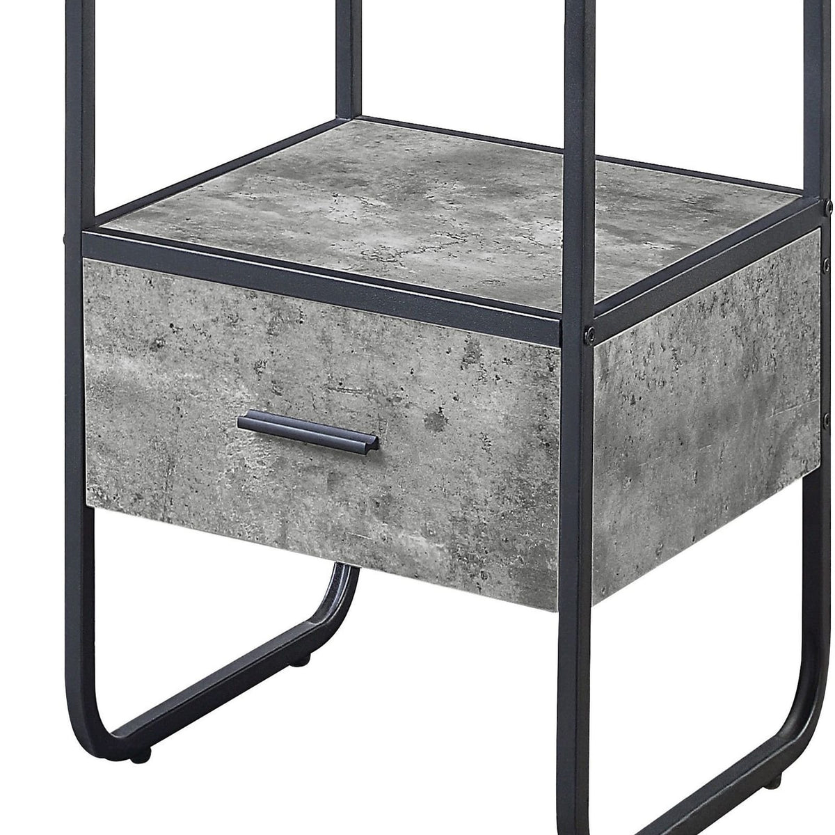 2-Shelf Side Pier with Drawer - Concrete Grey Black for Living Room