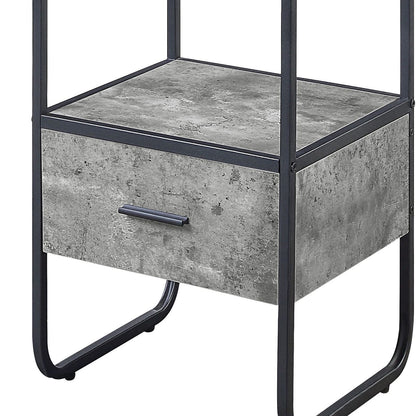 2-Shelf Side Pier with Drawer - Concrete Grey Black for Living Room