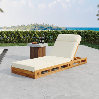 Beige Acacia Wood Chaise Lounge Set with Cushions