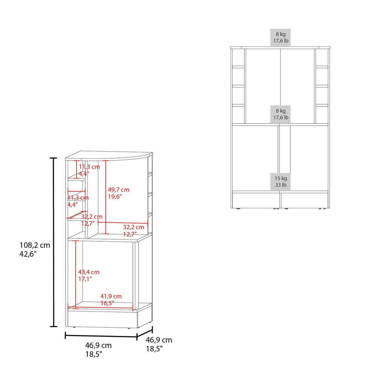 Black Bar Cabinet - 2 Doors, 8 Wine Bottle Storage