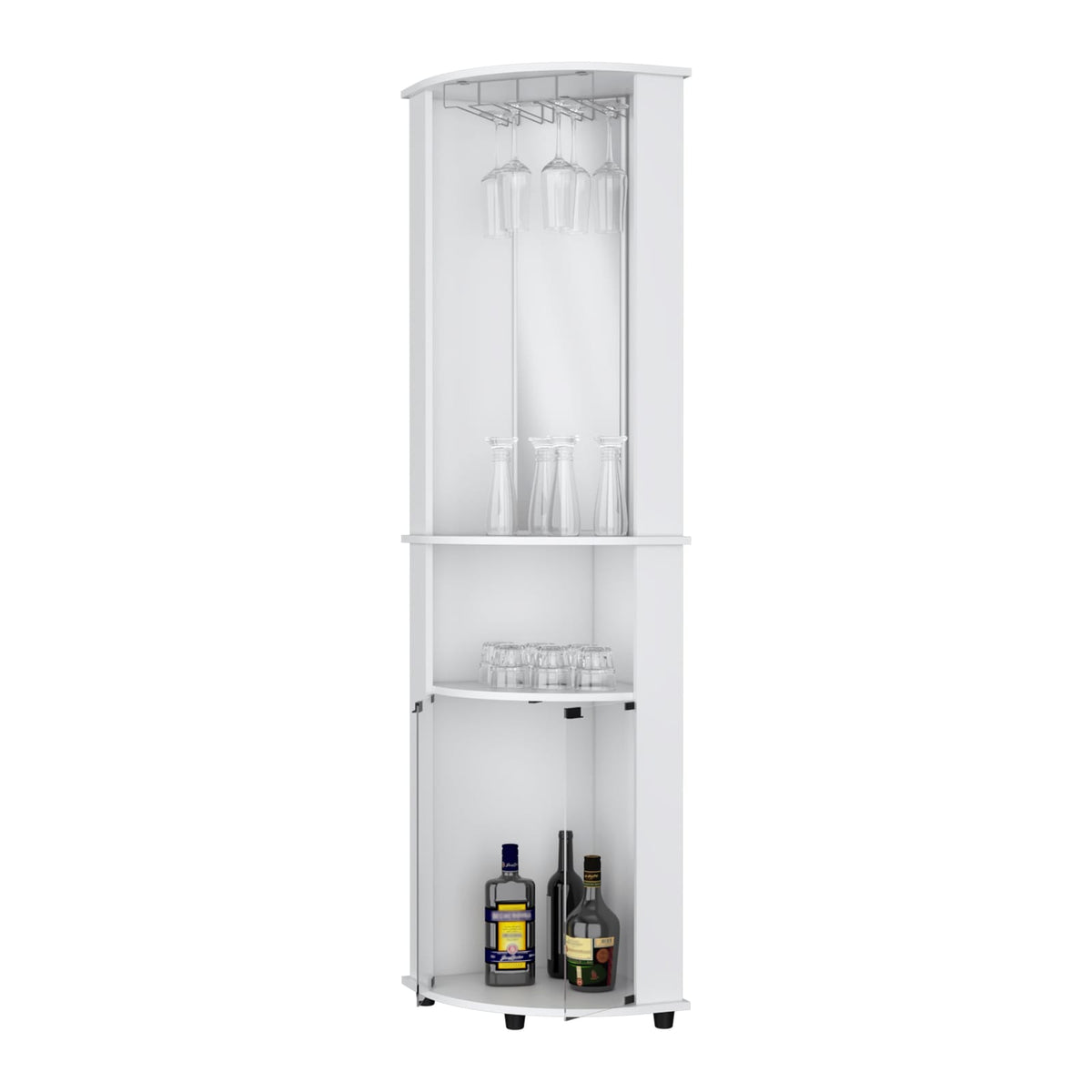White 3-Tier Shelf Corner Bar Cabinet with Glass Rack