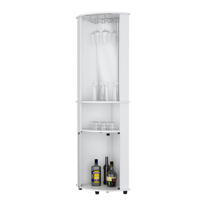 White 3-Tier Shelf Corner Bar Cabinet with Glass Rack