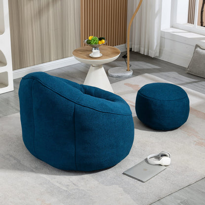 Blue Microfiber Bean Bag Chair - Soft Foam Comfort for Living Room